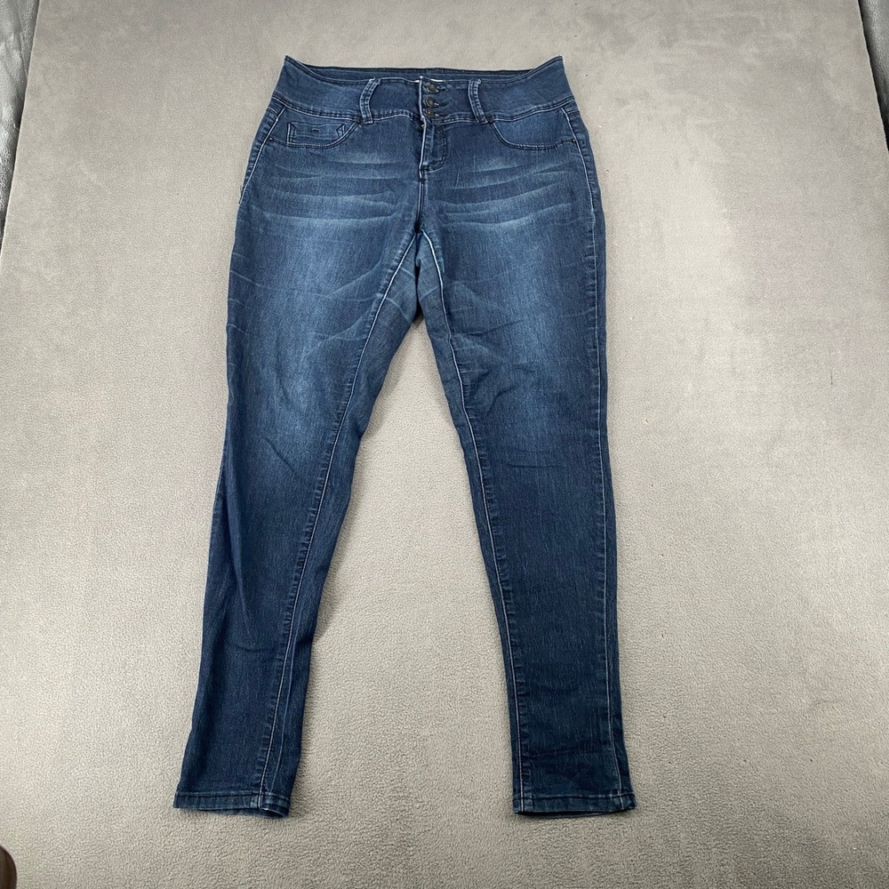 Royalty for Me Womens Size 8 High Rise Triple Button Skinny Jeans Dark Wash 7707